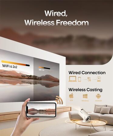 Міні-проектор Alwtniet 4K з Wi-Fi 6, Bluetooth 5.4, 5W динаміком, автоматичною корекцією трапецеїдальних спотворень, поворотним на 180°, портативний для дому та вулиці, Android 11 (ручний фокус)