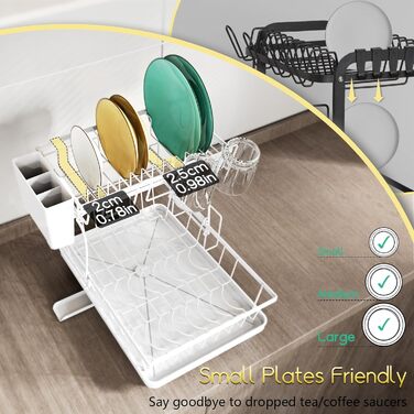 Сушарка для посуду karadrova біла, компактна, з тримачем для ганчірки, для 1-3 осіб
