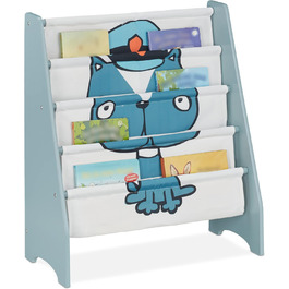Дитяча книжкова полиця Relaxdays з малюнком собаки, 4 відділення, 71x61,5x30 см, МДФ та тканина, синя/біла