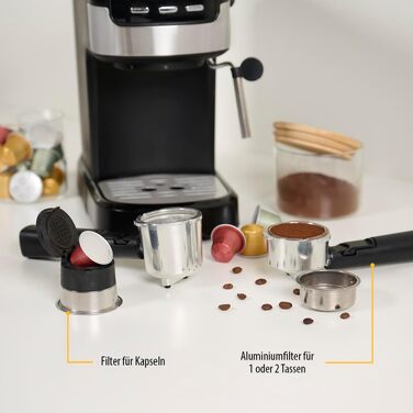 Кавомашина Tristar CM-2278 еспресо, 2 чашки, для капсул Nespresso та меленої кави, підігрів чашок, 20 бар, 1100 Вт