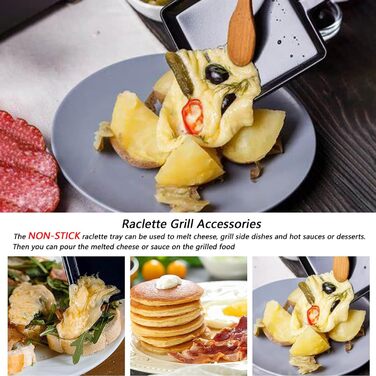 QcuGvy Poelon Raclette Carré, 4 шт. антипригарних міні-сковорідок для раклету з дерев'яними лопатками, ізольована ручка, для омлетів та плавленого сиру