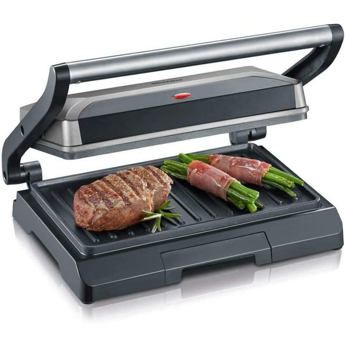 Компактний контактний гриль-сендвічниця SEVERIN KG 2394 Multigrill для паніні та стейків, антипригарне покриття, 800 Вт, металік/чорний
