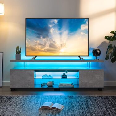 Тумба під телевізор LED 130 см, сучасна TV-тумба з підсвіткою та ящиками, сіра, для телевізора до 60 дюймів