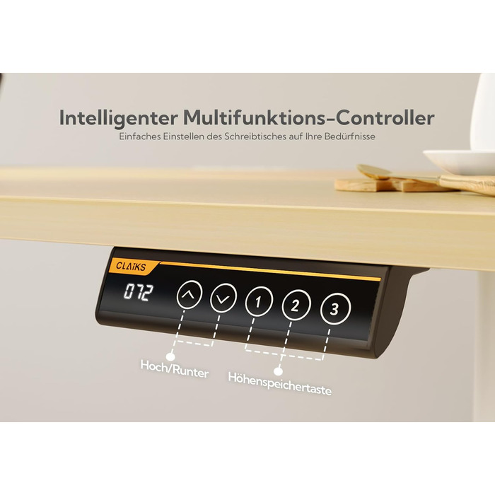 Електричний регульований стіл Claiks 120x60 см, білий каркас/бежева стільниця, офісний письмовий стіл для роботи стоячи