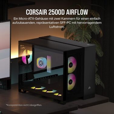 Комп'ютерний корпус CORSAIR 2500D Airflow mATX, двокамерний, без вентиляторів, підтримка зворотного підключення материнської плати, чорний, для високої гнучкості охолодження