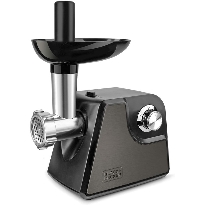 М'ясорубка Black+Decker BXMM1000E 1000Вт, нержавіюча сталь, насадки для кіббе та ковбас, 3 решітки для подрібнення