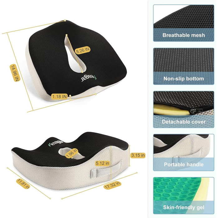 Ортопедична гелєва подушка Feagar з memory foam для сидіння — ергономічна подушка для офісного крісла, авто, інвалідного візка, проти болю у куприку, для дому та вулиці, літня, преміум якість
