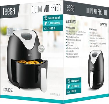 Цифрова аерофритюрниця TEESA 1.8 л, без олії, чорна