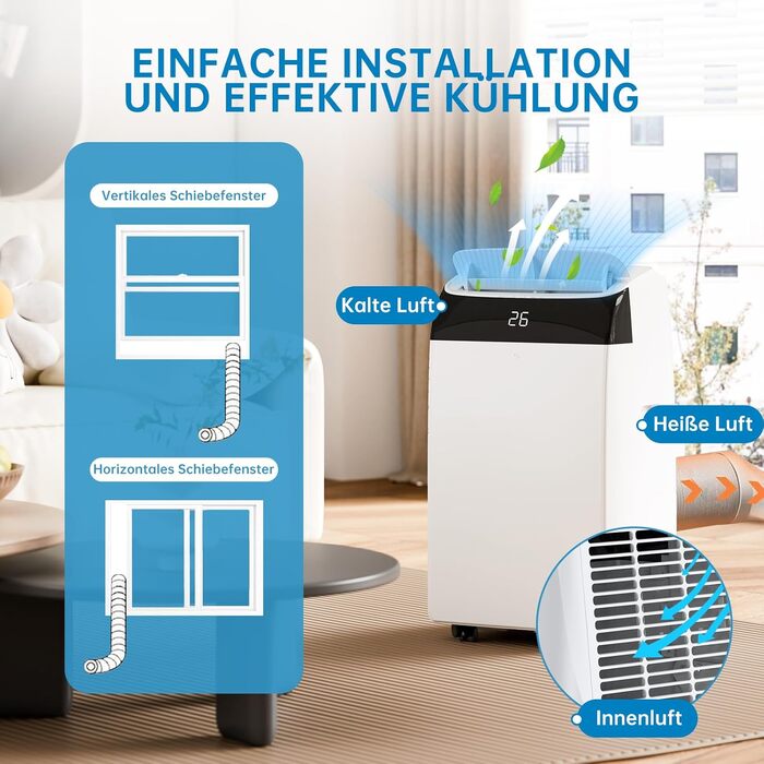 Мобільний кондиціонер Acekool 12000 BTU 4-в-1 з нічним режимом, енергокласу A, для кімнат до 51м²
