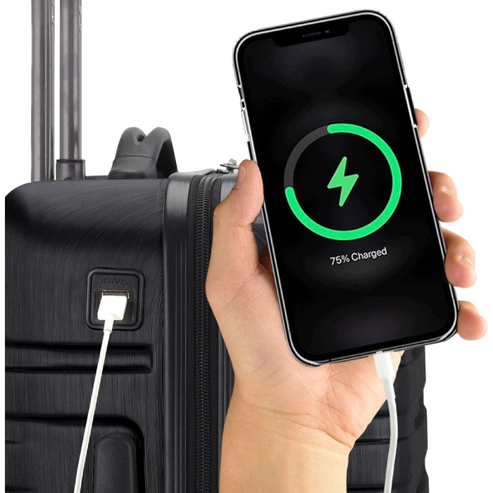 Жорсткий валіза U.S. Traveler Boren 22'' з полікарбонату, чорний, з USB, 8 спінінг-коліс, алюмінієва ручка, для ручної поклажі