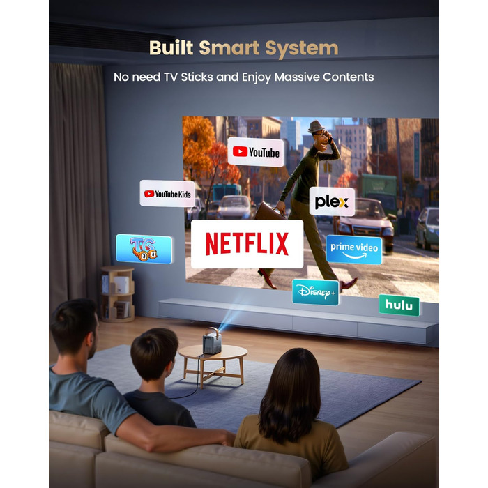 Проектор Mini Beamer 4K Smart з WiFi6, Bluetooth, Dolby Audio, підтримкою Netflix, автофокусом та вертикальною корекцією, сірий
