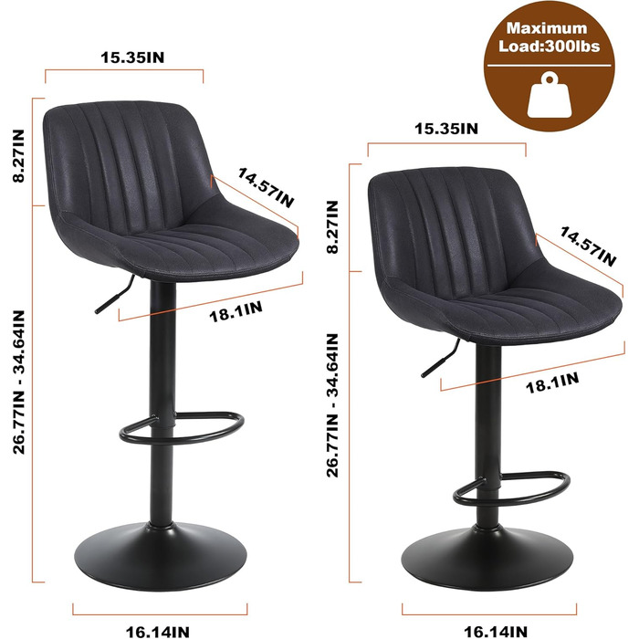 Барний стілець Youhauchair, обертовий, з підлокітником, регульована висота, PU-шкіра, сучасний кухонний стілець, чорний
