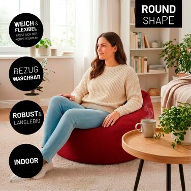 Мішок-крісло Lumaland Comfort Line 80x90x50 см, червоний - м'яке та зручне для дітей та дорослих, з EPS-гранулами (185 л)