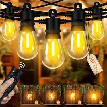 LED гірлянда для зовнішнього використання 30м з пультом, S14, 100FT, IP65, 30+2 лампочки, для саду, тераси, балкону, двору, тепле біле світло (2700k, 7.8 м)
