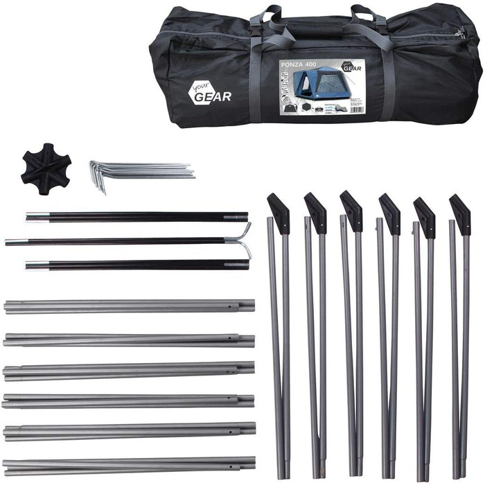 Намет your GEAR Ponza 400 для фестивалю, груповий, сімейний, 4×2,3 м, купольний, UV 50+, висота для стояння, водонепроникний 5000 мм, з підлогою, синьо-сірий