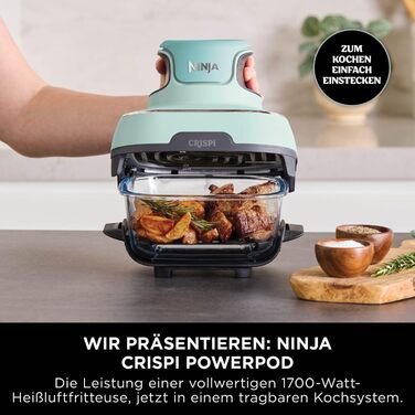 Ninja CRISPi Airfryer: Фритюрниця-конвекційна піч, 3.8 л, 4-в-1, 1700 Вт, Sage (FN101EUSTGD)