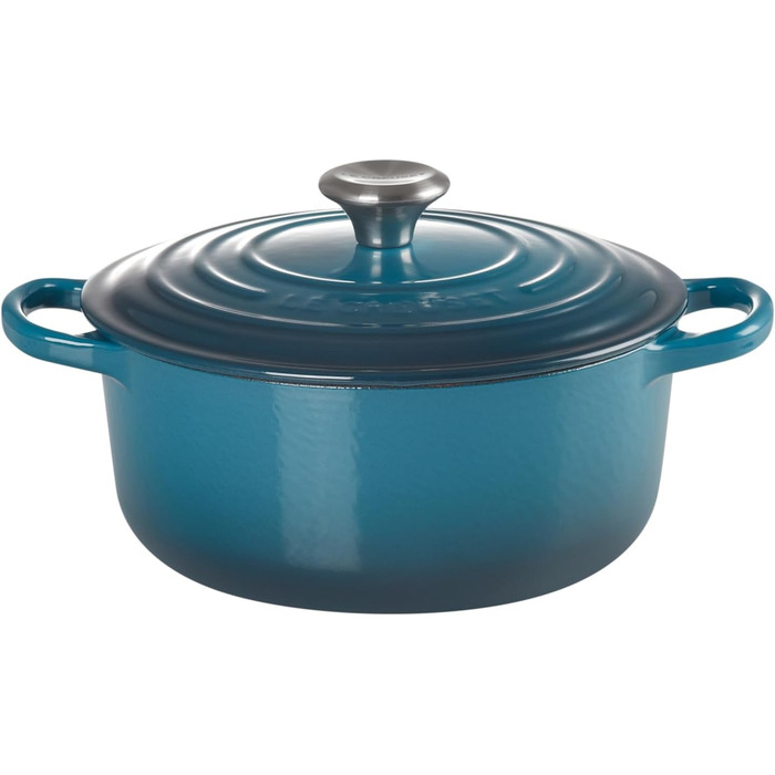 Чавунна каструля Le Creuset Signature з кришкою, кругла, 20 см, 2,4 л, для всіх плит і індукції, Deep Teal