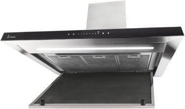 Витяжка для кухні KKT KOLBE FLAT6006ED (90 см), настінна, нержавіюча сталь та чорне скло, з WLAN, сенсорним керуванням та режимами відведення/рециркуляції