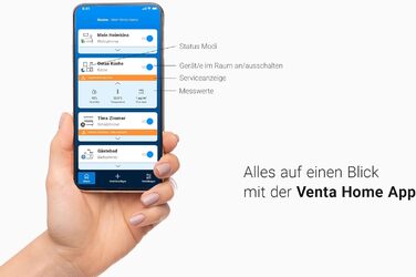 Зволожувач повітря Venta AH535, ультратихий 24 дБ, енергоефективний 3 Вт, холодне випаровування без фільтра, бак 7 л, для приміщень до 45 м², керування через додаток, ароматизація, чорний