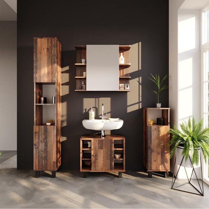 Високий шафа для ванної Vicco Fynn, дуб рустикальний, 30x190 см