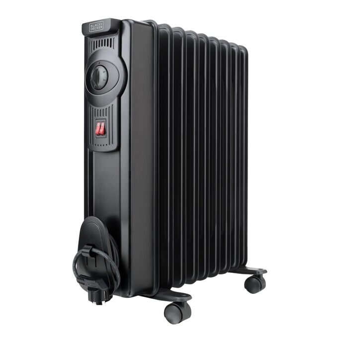 Масляний радіатор BLACK+DECKER BXRA1500E, 1500 Вт, 6 секцій, 2 рівні потужності, чорний