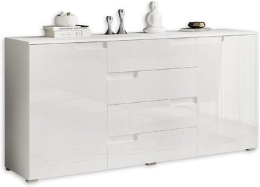 Комод Stella Trading SPICE у білому глянці, сучасний, 165x80x40 см, з великим місцем для зберігання для вітальні