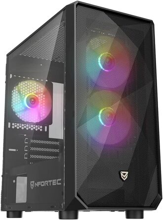 Корпус для ПК Nfortec DYS Mini Tower (MATX), 3x 120 мм ARGB вентилятори, металева сітка, бокова панель із загартованого скла, чорний