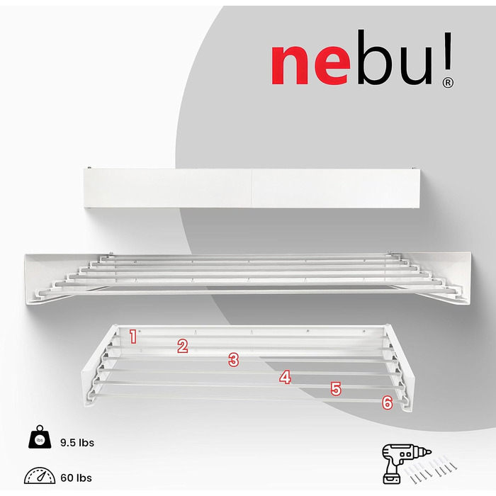 Сушарка для білизни nebu! настінна, 100 см, металева, складана, для дому та вулиці, антрацит
