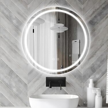 LED дзеркало для ванної кімнати 60x80 см з підсвічуванням, 3 кольори, регулювання яскравості, протитуманне покриття, сенсорне управління