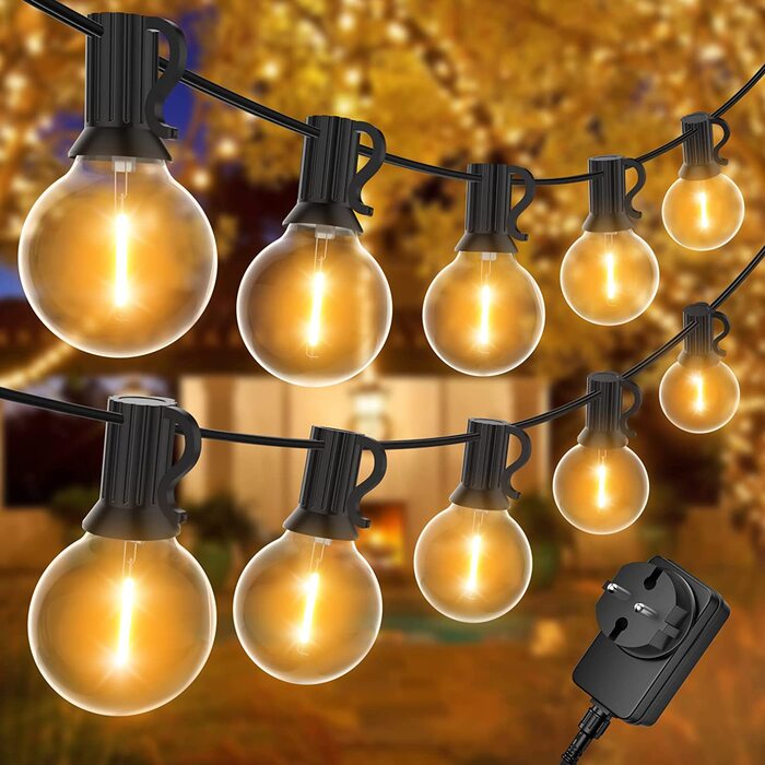 Гірлянда SUWIN 30 м для вулиці, 52 LED лампочки G40, енергозберігаюча