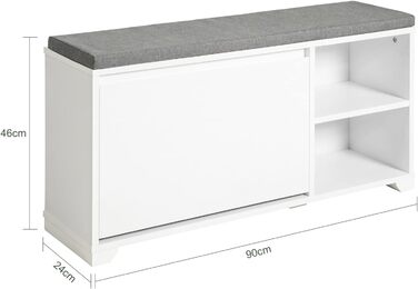 Біла вузька банкетка для взуття SoBuy FSR119-W з сидінням та місцем для зберігання, 90x46x24 см – взуттєва лавка-комод у передпокій