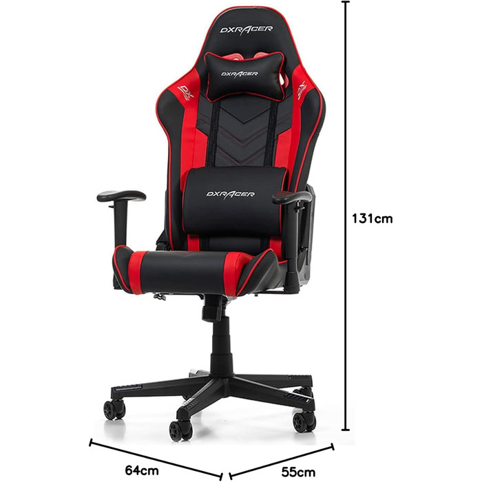 Ігрове крісло DXRacer PRINCE L, чорний та червоний, оригінальна модель, PVC шкіра