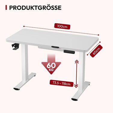 Регульований по висоті стіл SANODESK 180x80 см - великий стіл для роботи стоячи, вантажопідйомність 80 кг, тихий та швидкий, для дому та офісу (білий)