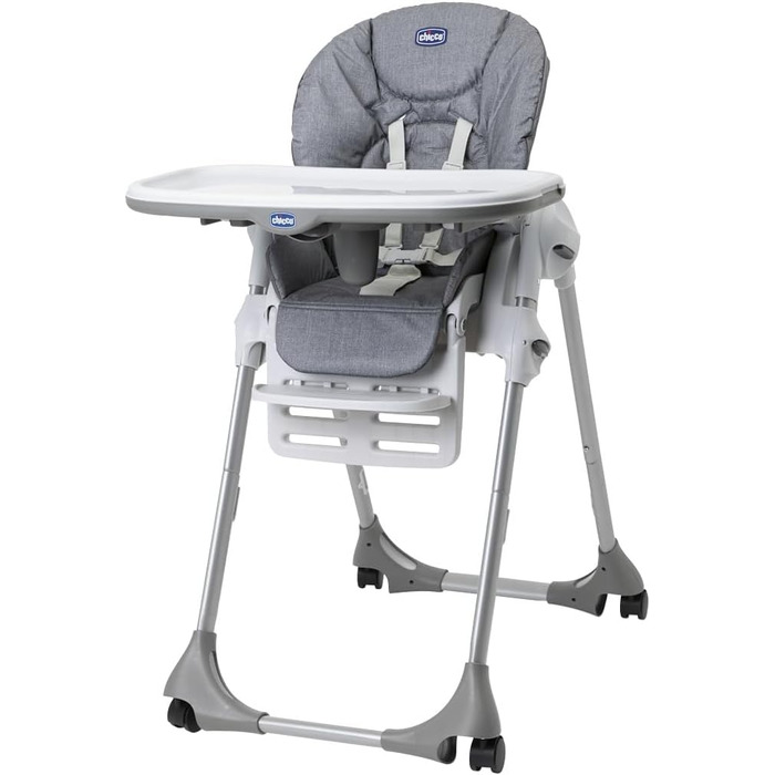 Дитячий стільчик Chicco Polly Easy з функцією гойдалки, регульована висота та підніжка, 4 колеса, сірий, 6 місяців - 3 роки, до 15 кг
