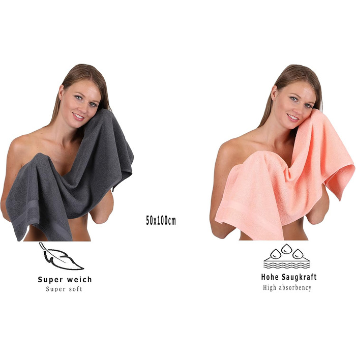 Комплект рушників Betz Palermo 6 шт: 2 банних 70x140 см, 4 рушники 50x100 см, сауна-рушник, антрацит/абрикос