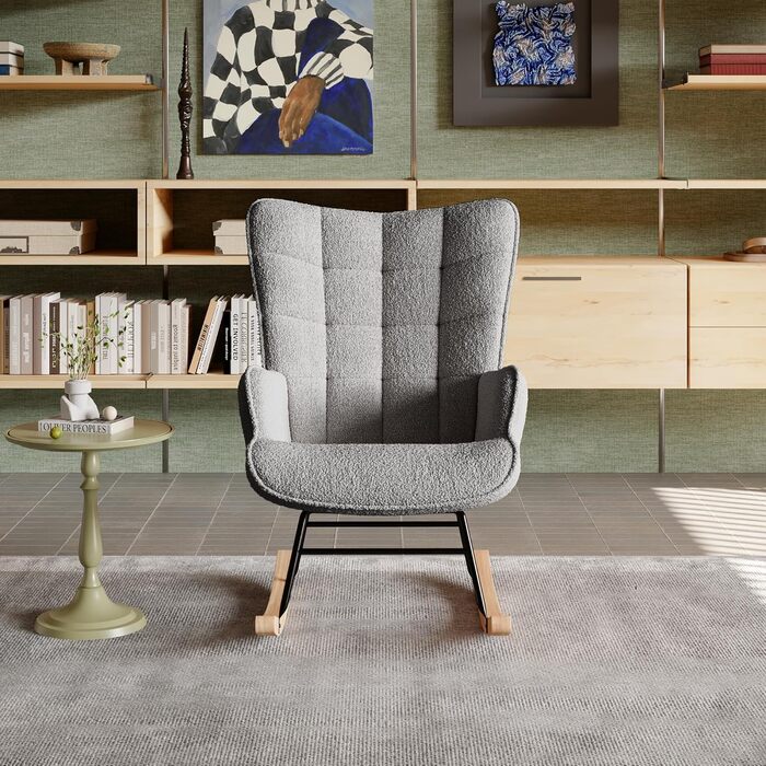 Крісло-гойдалка Liuyoyo з високою спинкою, м'яке крісло з оббивкою, для спальні, офісу, читання, сучасний дизайн (Рожевий, Темно-сірий)