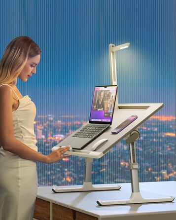 Стіл для ноутбука SAIJI з LED лампою, регульований, з підставкою для книг, шухлядою, стопером, місцем для планшета, санчатими ніжками