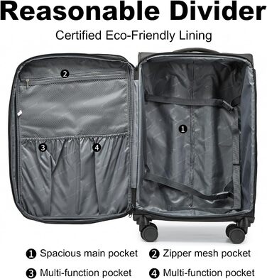 Валіза British Traveller середня, тканинна, на 4 колесах, з TSA-замком, легка, чорна, 24'' (M)