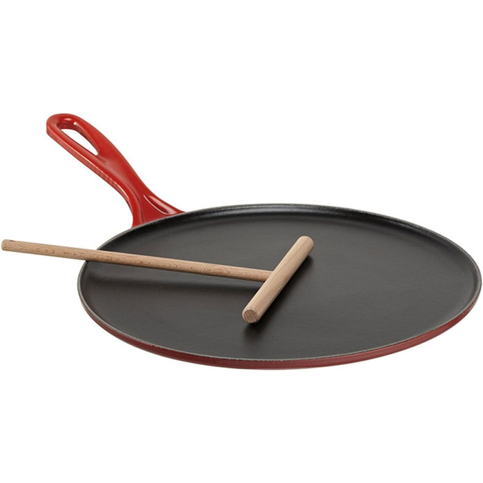 Сковорода для крепів Le Creuset з дерев'яним шкребком, чавун, Ø 27 см, для всіх типів плит (включаючи індукцію), Червоний (Cerise), 20136270600460