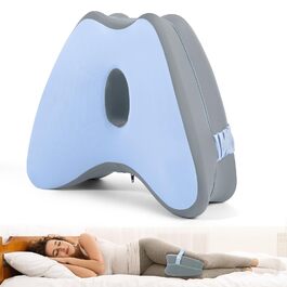 Ортопедична подушка між колін Dioxide для сну на боці з ефектом пам'яті (Memory Foam) для розвантаження спини, суглобів та стегон, синя