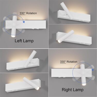 Світильник Klighten LED настінний, 2 шт, 3W+3W, 3000K, чорний алюміній, 2 плафони, 330° обертання, 60° регулювання, для спальні, тепле біле світло, з двома вимикачами
