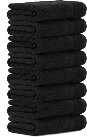 Рушники для рук Luckytowel 50x100 см, 100% бавовна, 600 г/м², Oeko-Tex, комплект 8 шт, чорні