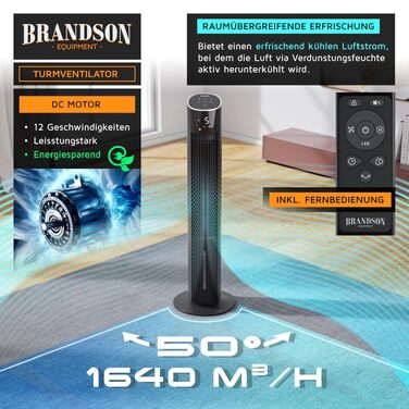 Brandson ECO GREEN Турельний вентилятор з водяним охолодженням та WiFi (Smart Home/Alexa) - Чорний матовий