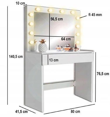 Косметичний столик білий (МДФ) з LED-підсвіткою та шухлядою