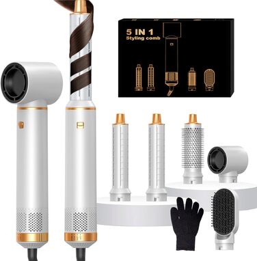 Airstyler 5 в 1: Фен-щітка для укладки волосся з насадкою для локонів, чорний/золотий