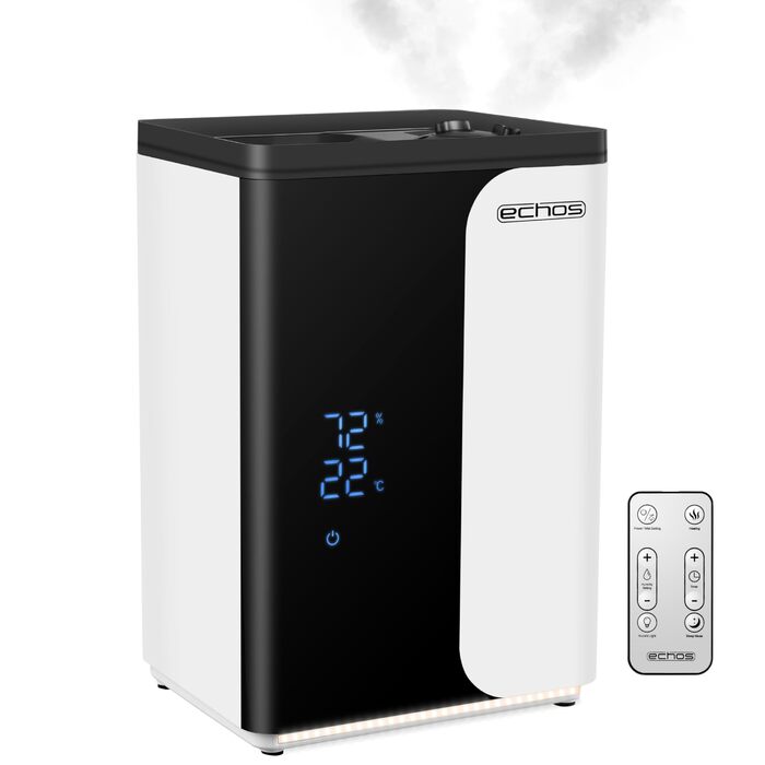 Ультразвуковий зволожувач повітря 5 л з WiFi Smart Life, HEPA-фільтром, гігрометром та LED-дисплеєм, функція підігріву (теплий/холодний пар), таймер 12г, нічний режим