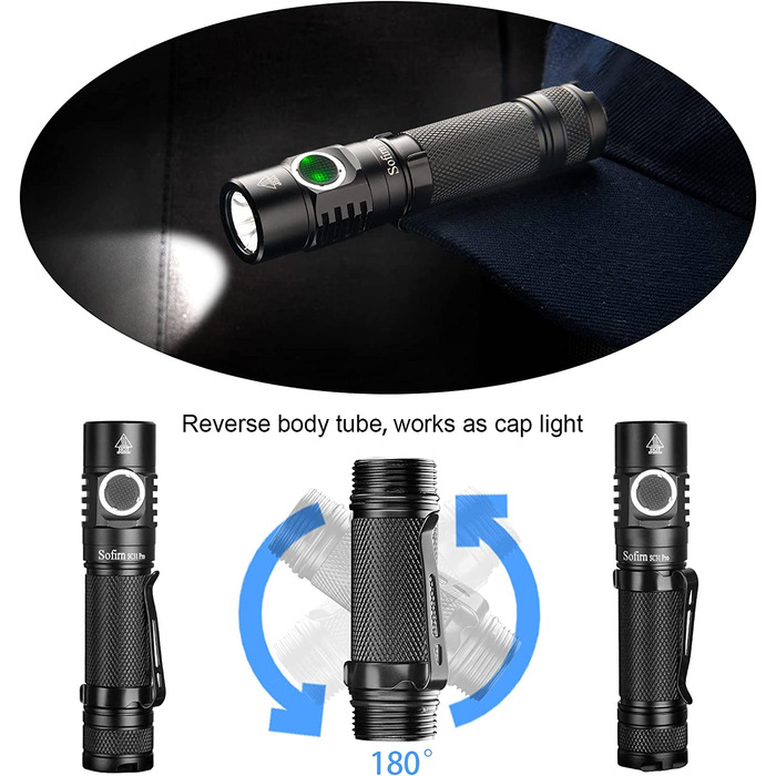 Ліхтарик Sofirn SC31 Pro світлодіодний, надяскравий 2000 люмен, USB-C заряджання, водонепроникний, з акумулятором, 6 режимів Anduril UI, пам’ять, для туризму та спорту