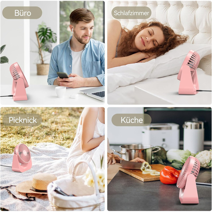 VOXON USB вентилятор міні настільний з 5 швидкостями, рожевий. Тихий USB-вентилятор для офісу, дому, спальні. Кабель 1,5м, без батарейок