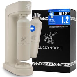 Сифон для газування води Luckymoose Infinity з 2 пляшками з нержавіючої сталі по 1,25л, сумісний з синіми циліндрами CO2 60л (Колір: Пісочний)