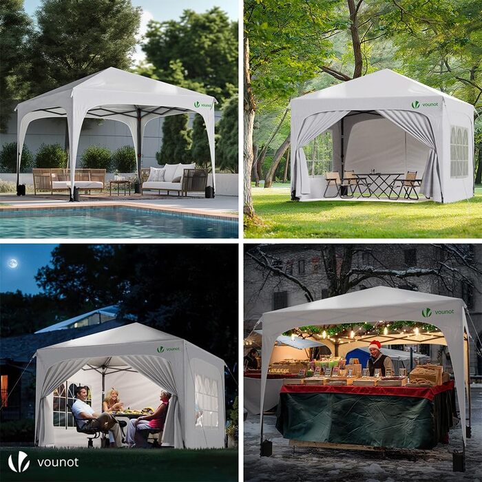 VOUNOT® Альтанка 3x3м з боковинами та мішками для вантажу, розкладна водонепроникна альтанка для саду та вечірок, біла, у сумці